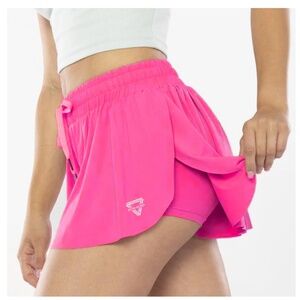 Keiki Kona Hot Pink 2-IN-1 FLOWY FITNESS SHORTS, Size Med